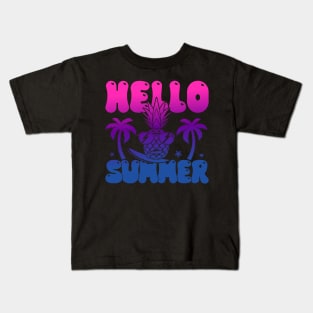 Summer Hello Summer Welcome Pineapple Palm Tree Beach Kids T-Shirt